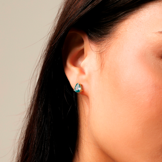 Brincos Haal Solitário Apatita 6x8mm - Prata 925