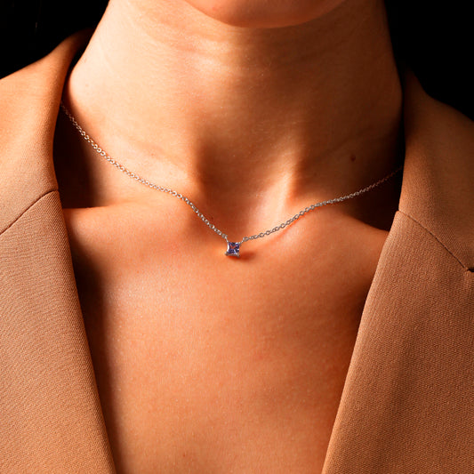 Colar Haal Carre Tanzanita 4x4mm - Prata 925