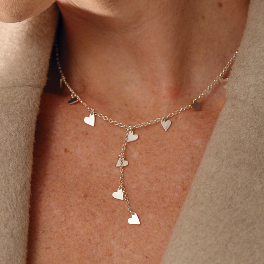 Colar Haal Gravata Corações - Prata 925