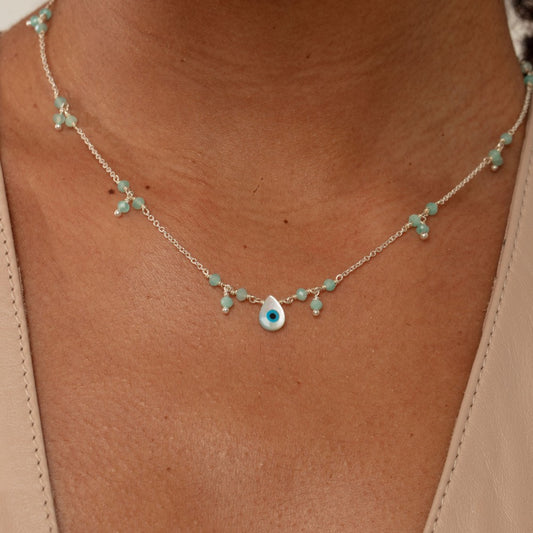 Colar Haal Olho Grego Amazonita - Prata 925