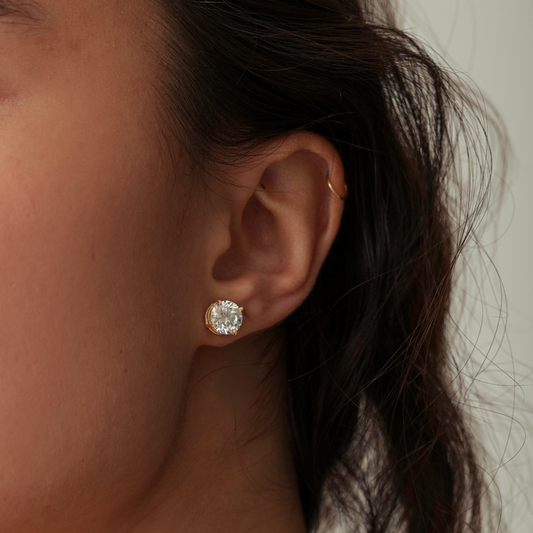 Brincos Haal Redondo Moissanite - Prata 925