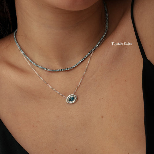 Colares Haal Rivieras de Pedra Natural - Prata 925