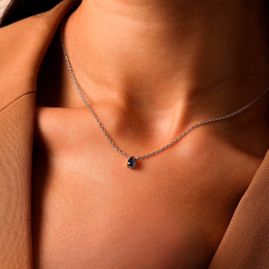 Colar Haal Gota Safira 4x6mm - Prata 925