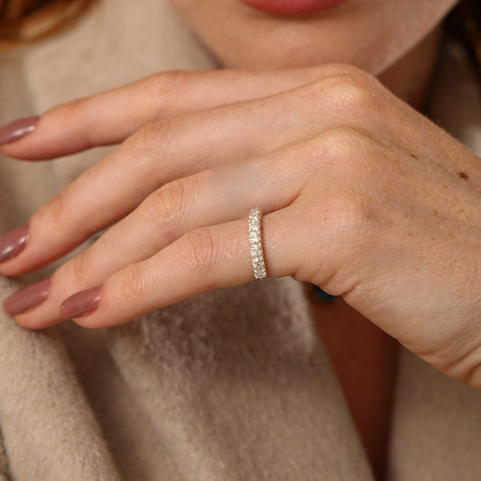 Anel Haal Meia Aliança Moissanite - Prata 925