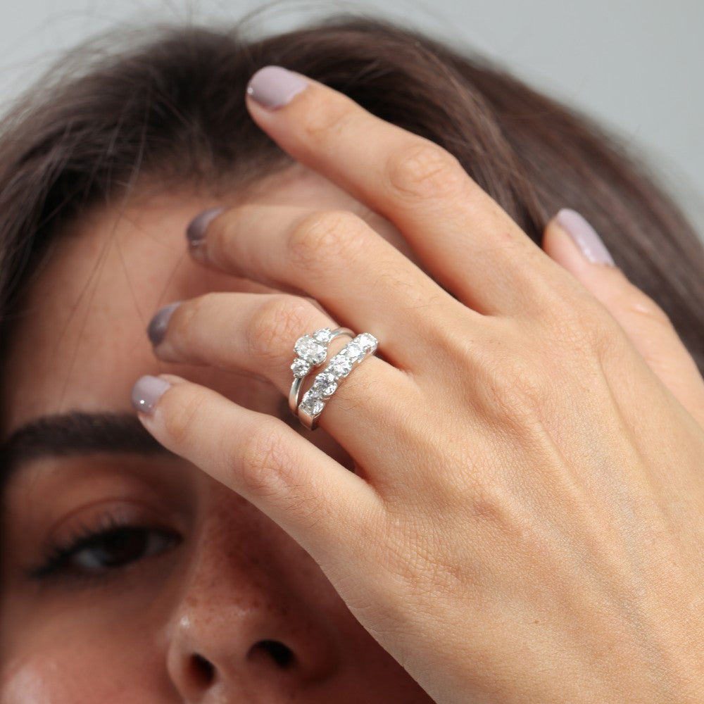 Anel Haal Meia Aliança Moissanite - Prata 925
