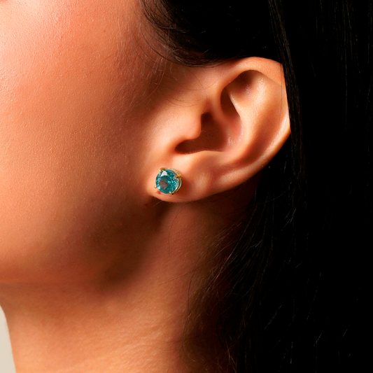 Brincos Haal Solitário Apatita 8mm - Prata 925