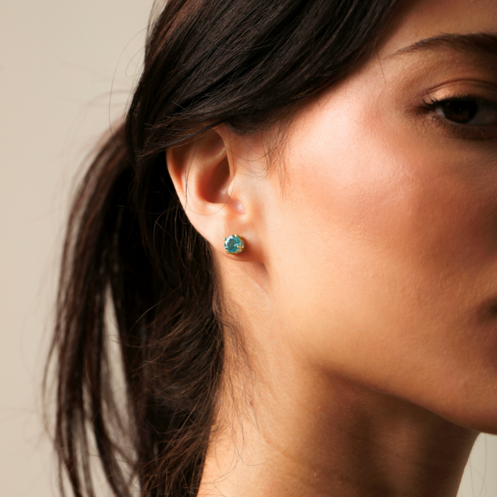 Brincos Haal Solitário Apatita 6mm - Prata 925