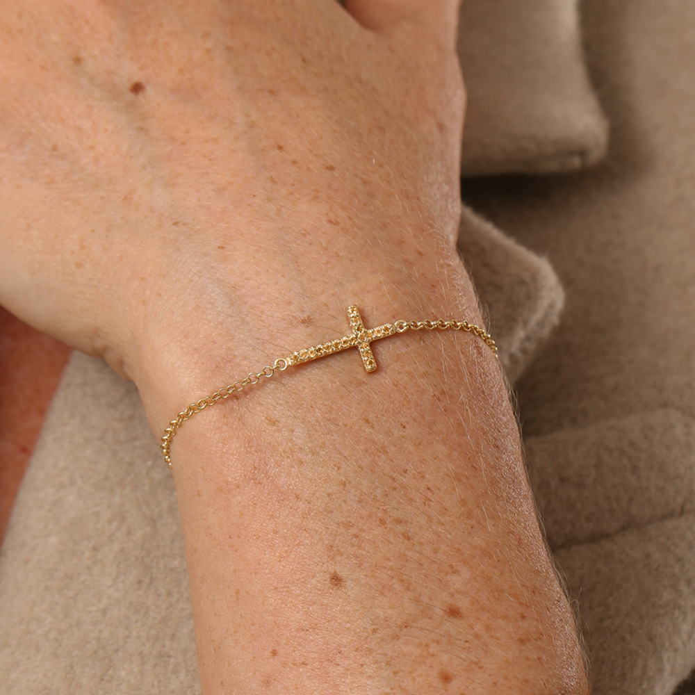Pulseira Haal Cruz Cravejada - Prata 925