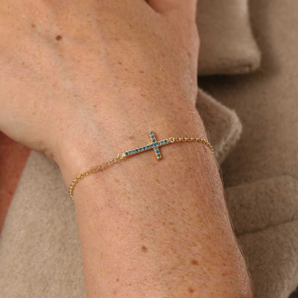 Pulseira Haal Cruz Cravejada - Prata 925