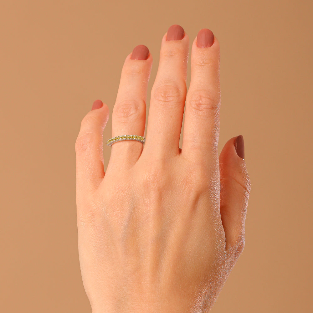 Anel Haal Meia Aliança de Pedra Natural - Prata 925