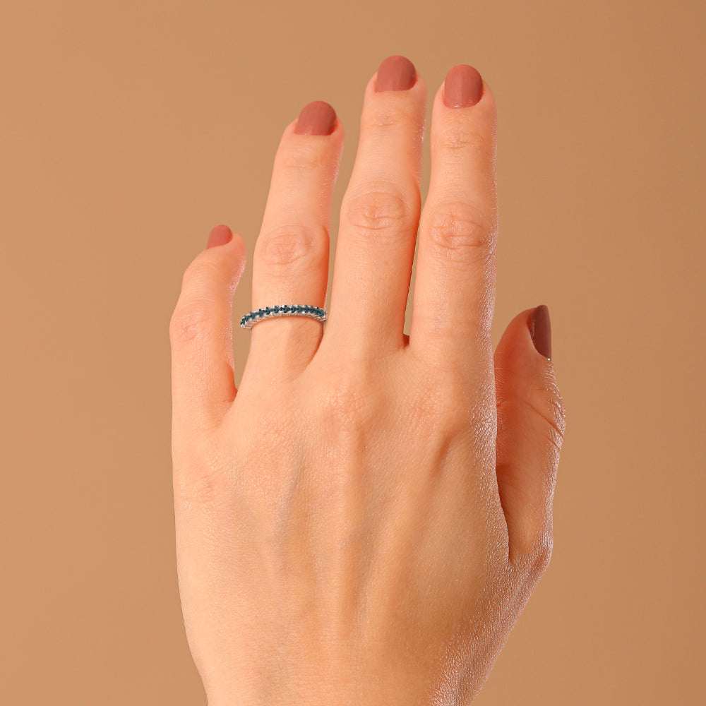 Anel Haal Meia Aliança de Pedra Natural - Prata 925