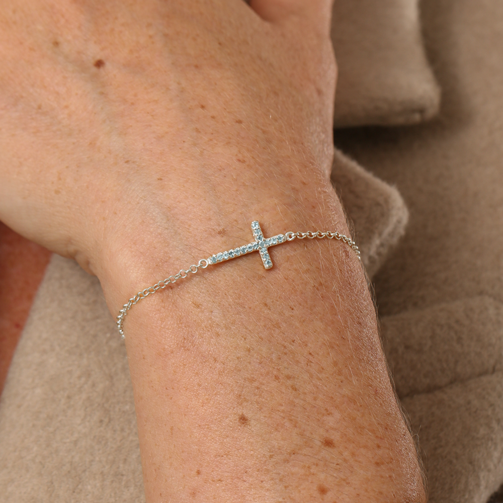 Pulseira Haal Cruz Cravejada - Prata 925