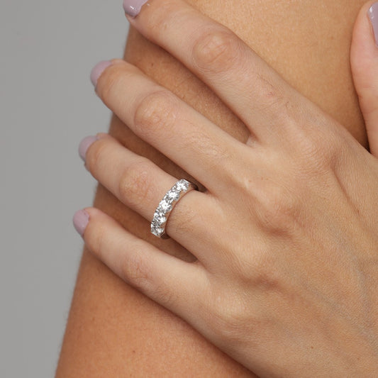 Anel Haal Meia Aliança Moissanite - Prata 925