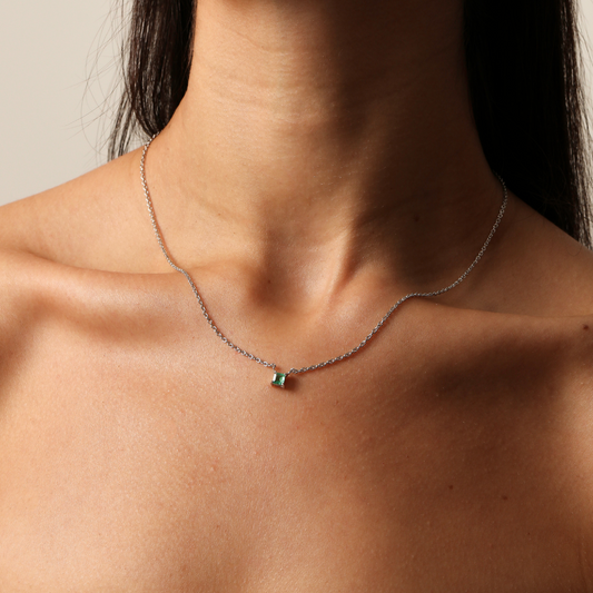 Colar Haal Carre Esmeralda 4x4mm - Prata 925