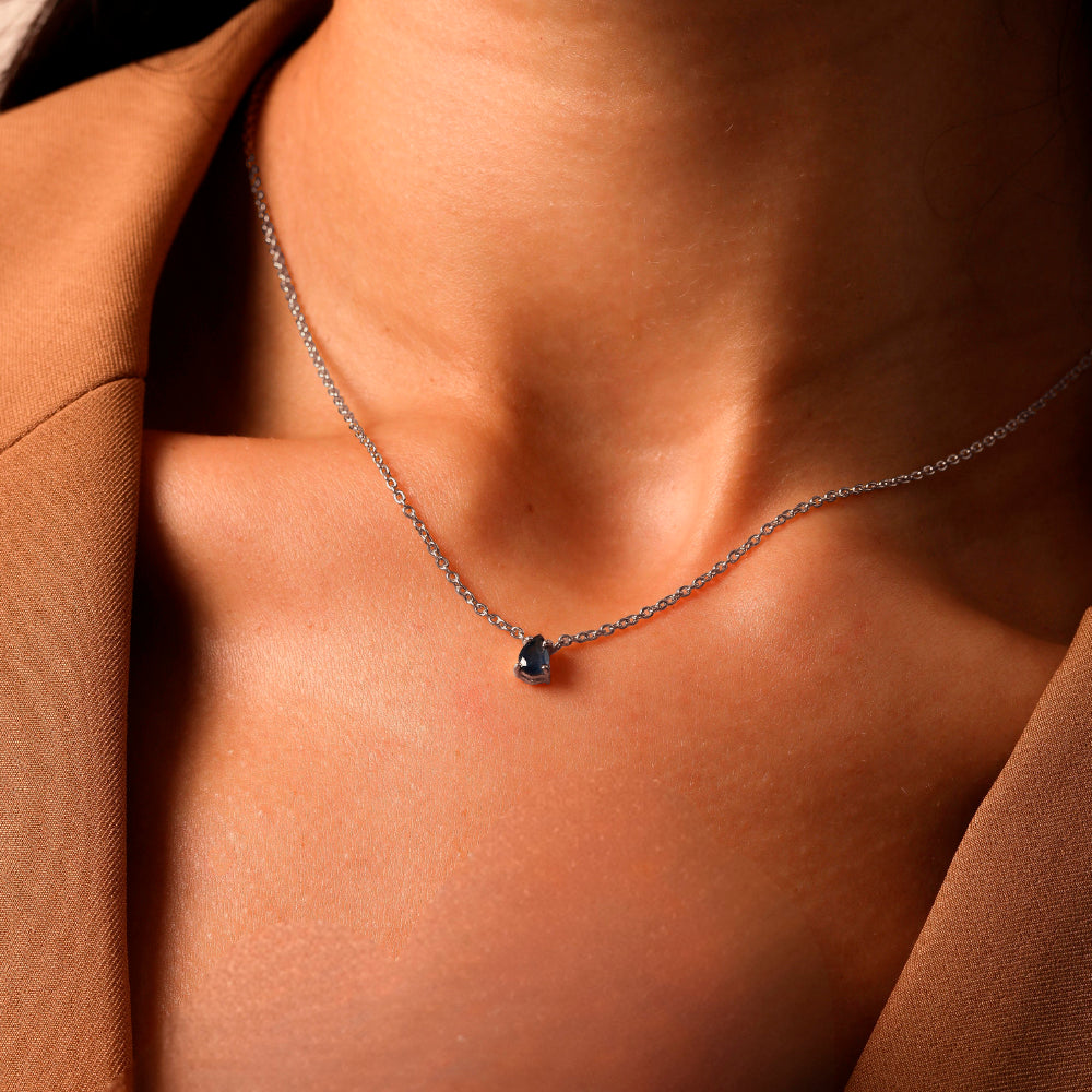 Colar Haal Gota Safira 4x6mm - Prata 925