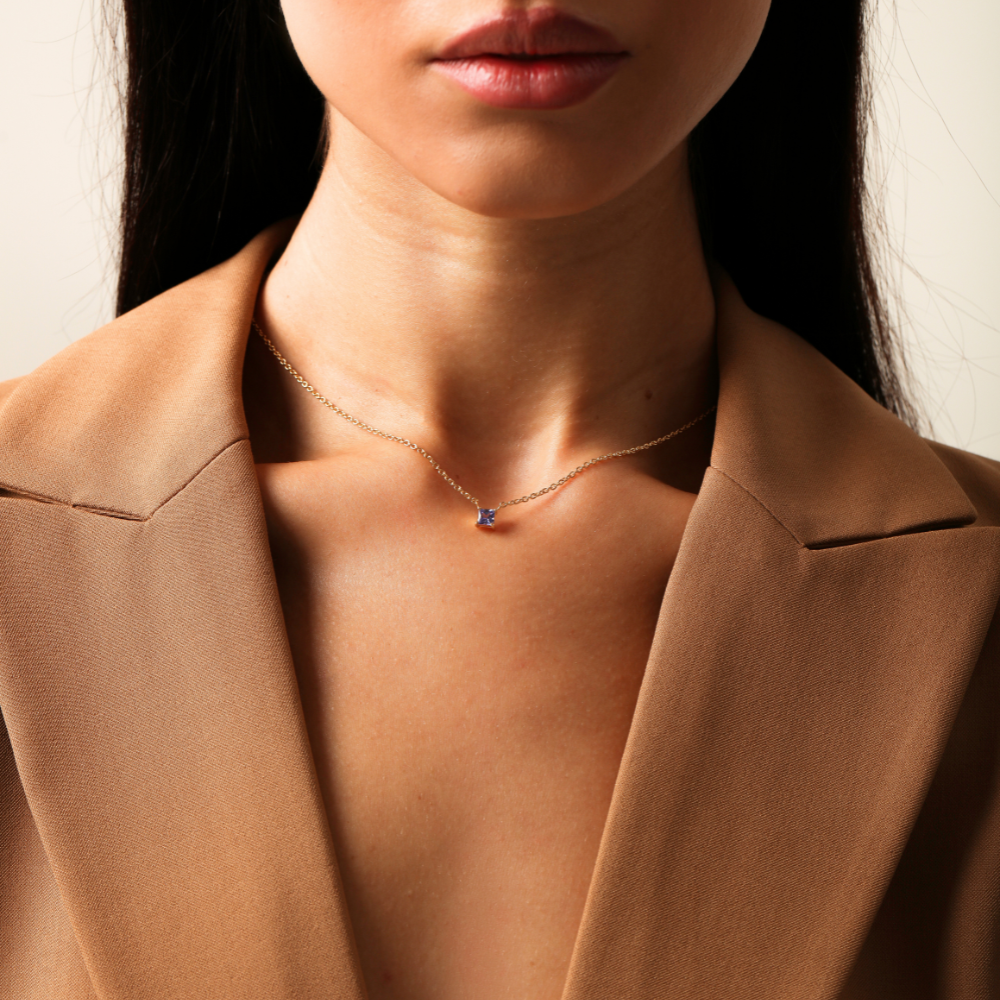 Colar Haal Carre Tanzanita 4x4mm - Prata 925