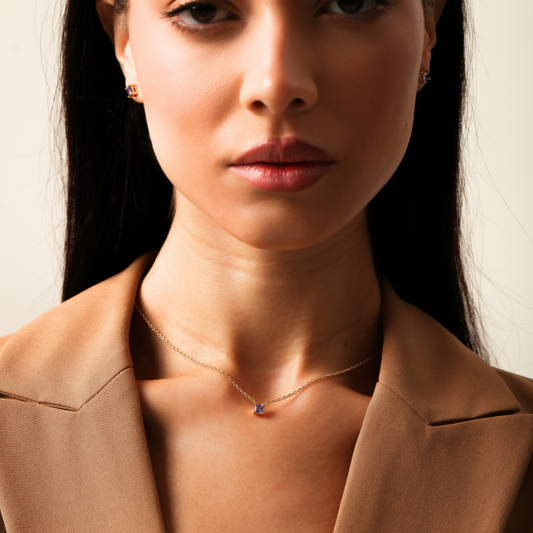 Colar Haal Carre Tanzanita 4x4mm - Prata 925