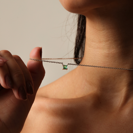 Colar Haal Carre Esmeralda 4x4mm - Prata 925