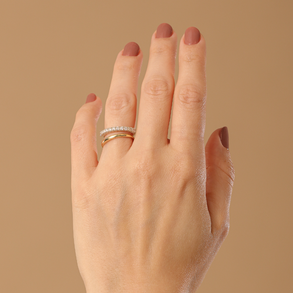 Anel Haal Meia Aliança Moissanite - Prata 925
