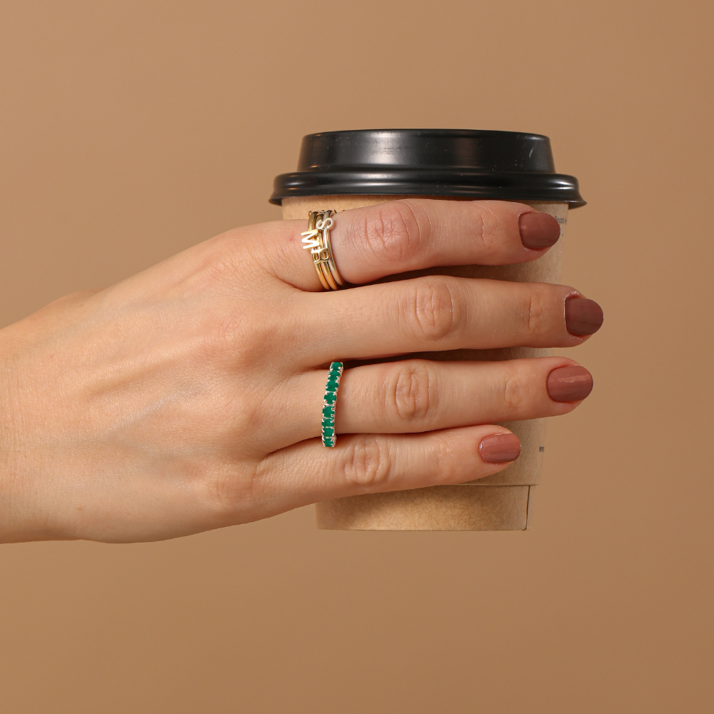 Anel Haal Meia Aliança de Pedra Natural - Prata 925