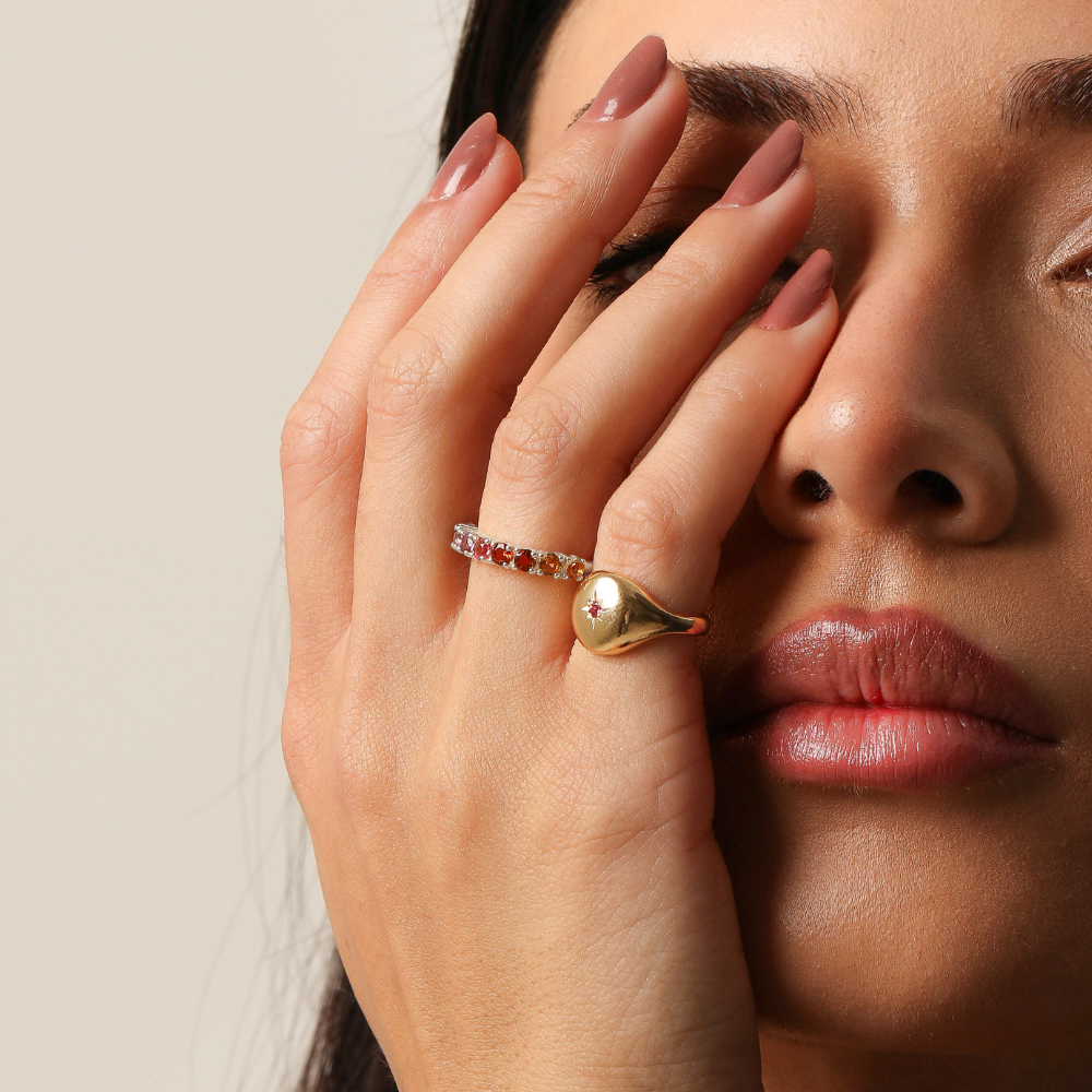 Anel Haal Meia Aliança de Pedra Natural - Prata 925