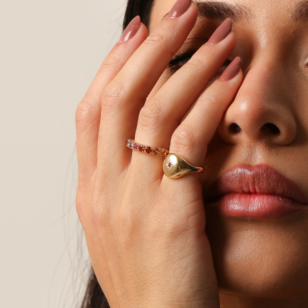 Anel Haal Meia Aliança de Pedra Natural - Prata 925