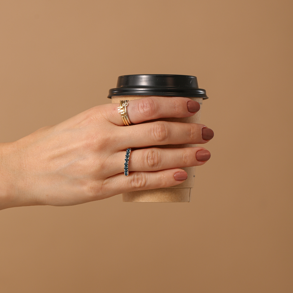 Anel Haal Meia Aliança de Pedra Natural - Prata 925