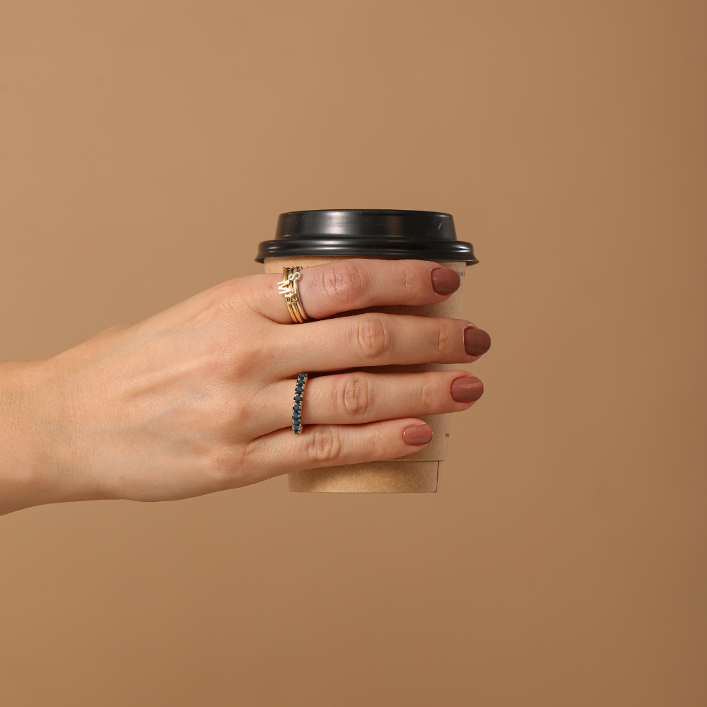 Anel Haal Meia Aliança de Pedra Natural - Prata 925