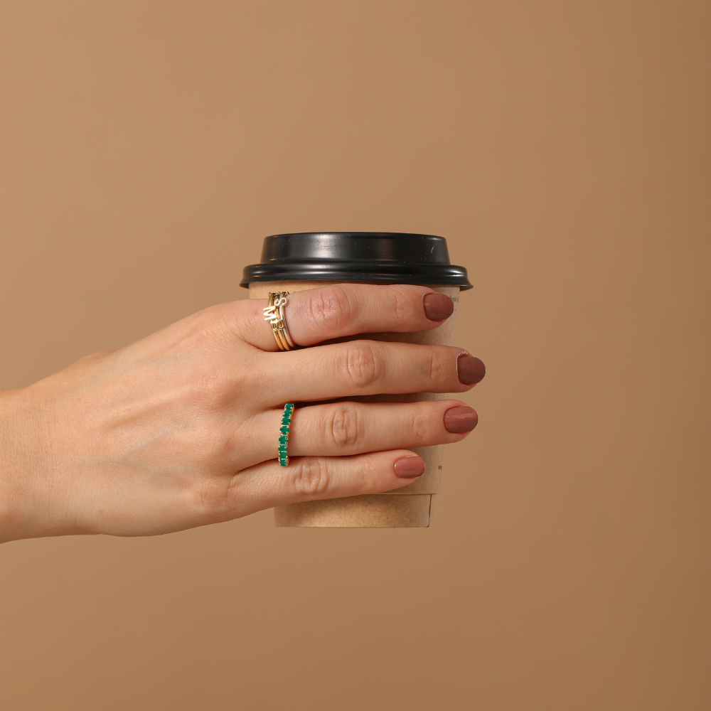 Anel Haal Meia Aliança de Pedra Natural - Prata 925