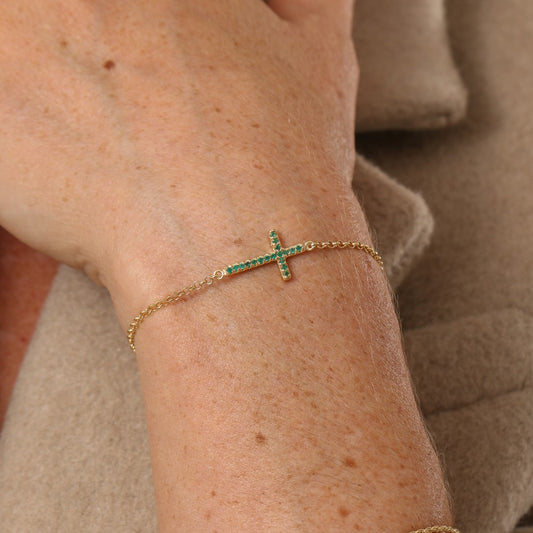 Pulseira Haal Cruz Cravejada - Prata 925